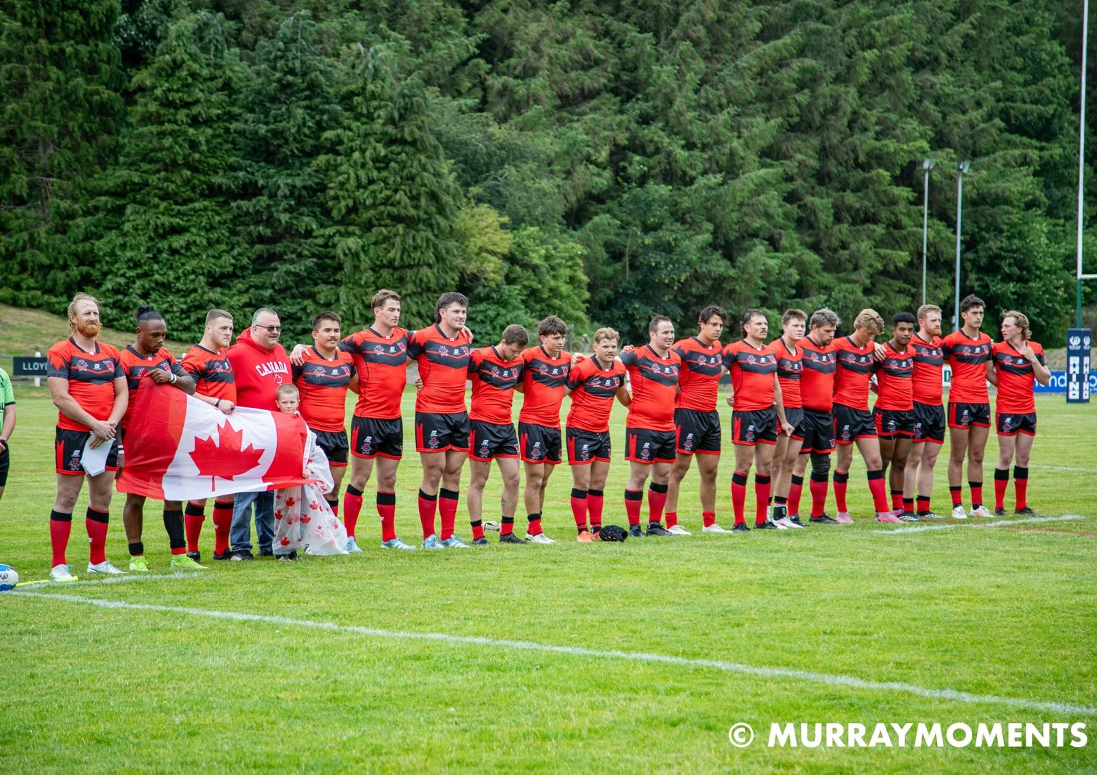 Canada Wolverines line up for the national anthems, Mansfield Park, Hawick